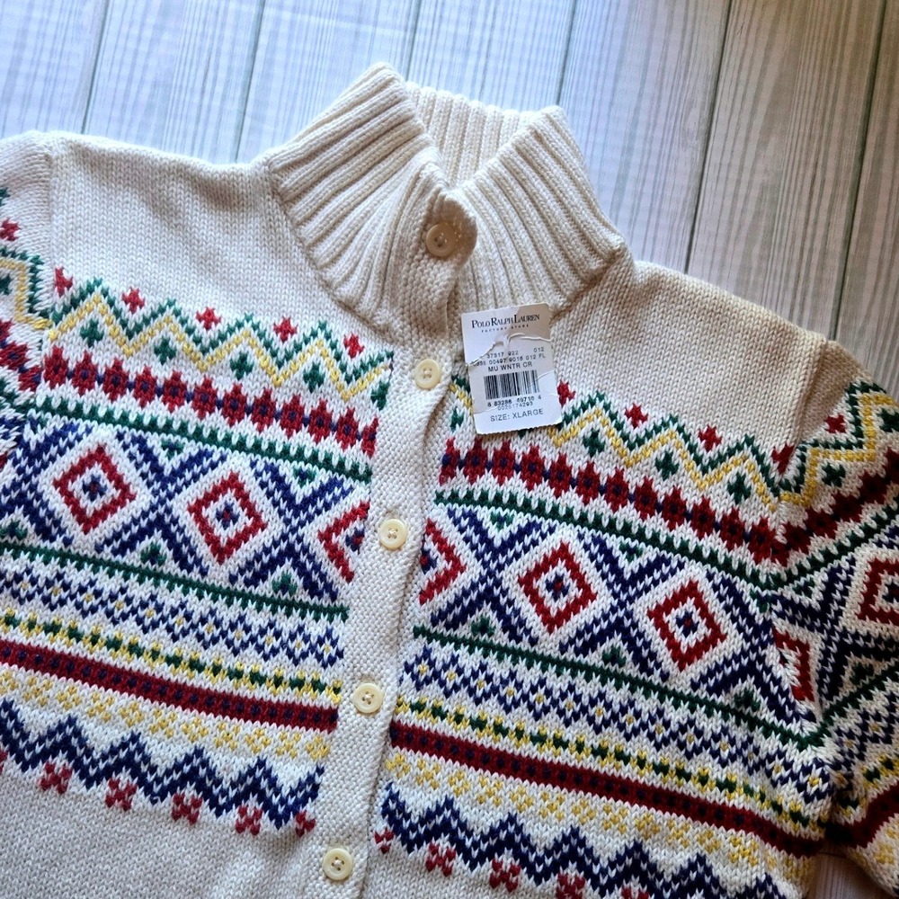 Polo Ralph Lauren Girls Cardigan Sweater XL(16) Fair Isle‎ Button Front NWT